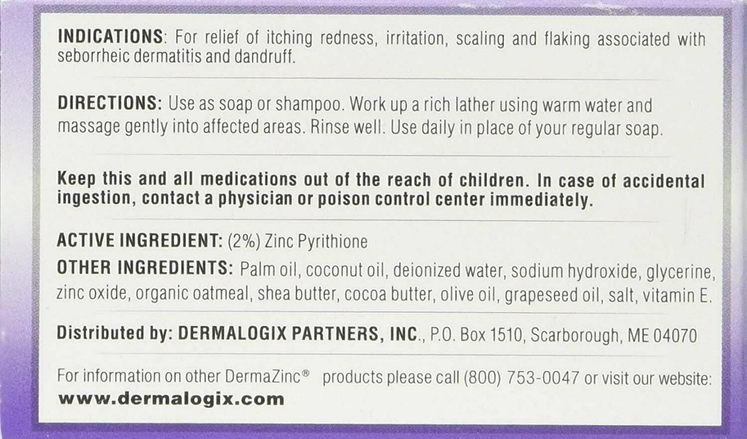 DermaZinc Zinc Therapy Soap Medicated Treatment Itch Relief 4.25 Ounce Pack of 2