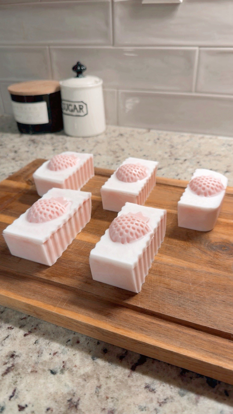 Handmade Fruit Pattern Body Bar Soap Multipack Lot of 5 Pink & White