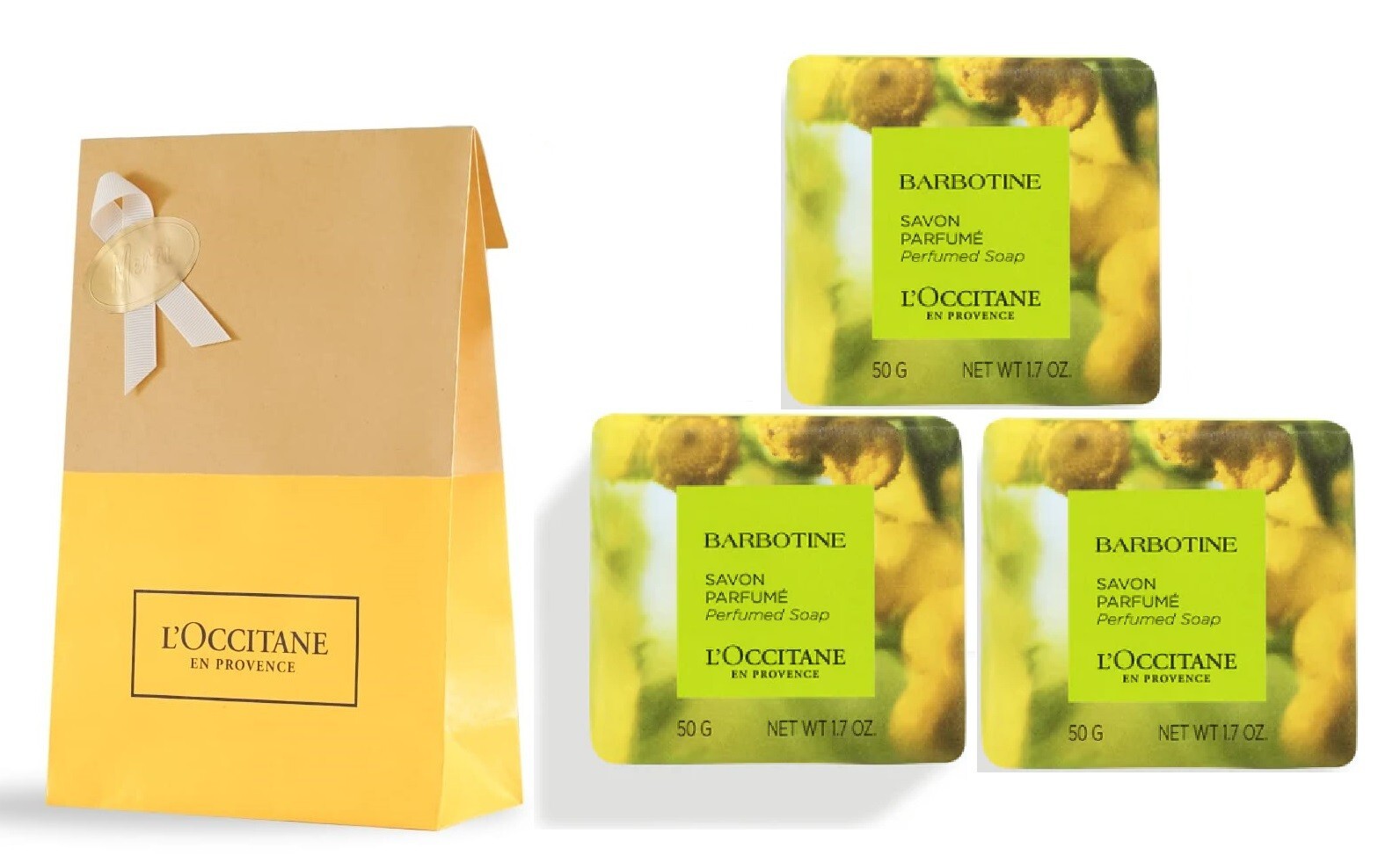3 PC L’Occitane En Provence BARBOTINE Perfumed Soap 3 X 1.7 OZ. NIB