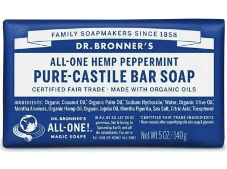 2 bars Dr Bronner’s All-One HEMP PEPPERMINT 5oz Pure Castile Bar Soap magic CFT