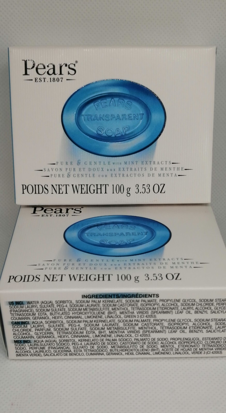 Pack of 2 Pears Transparent Soap Blue 100 g 3.53 Oz!