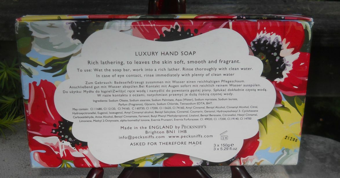 Pecksniff’s England Chintz Peony and Poppy Luxury Hand Soap Boxed Set 3 Bars