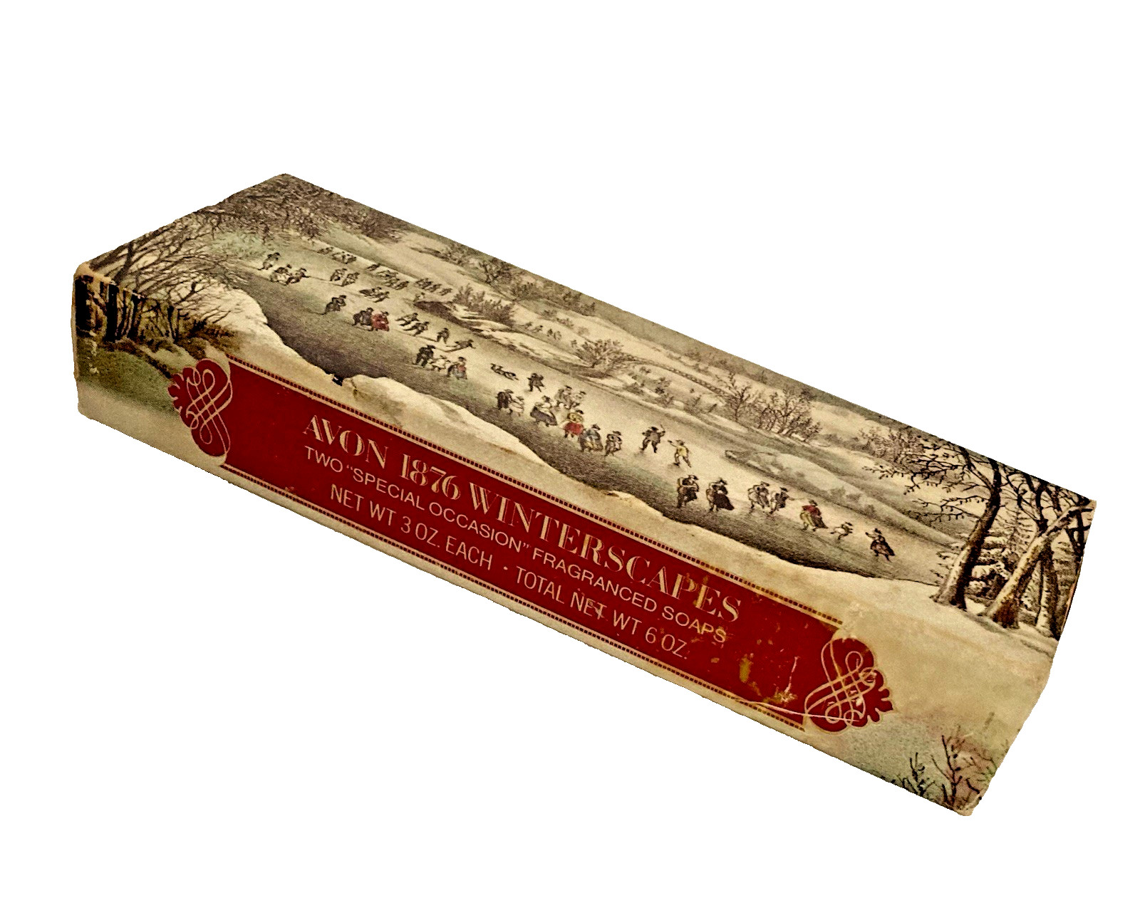Avon 1876 Winterscapes Fragranced two 3 oz. Bar Soaps Currier & Ives vtg in box