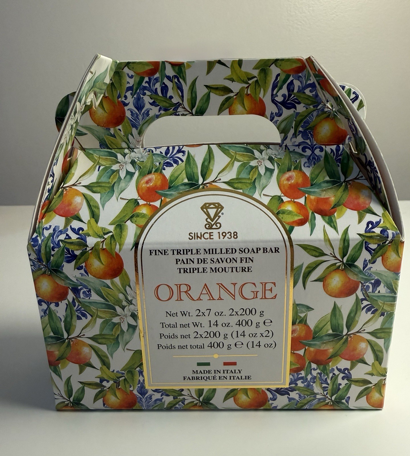 Saponificio Zeni Diamante Orange Triple-Milled Soap 2 x 200g Made in Italy