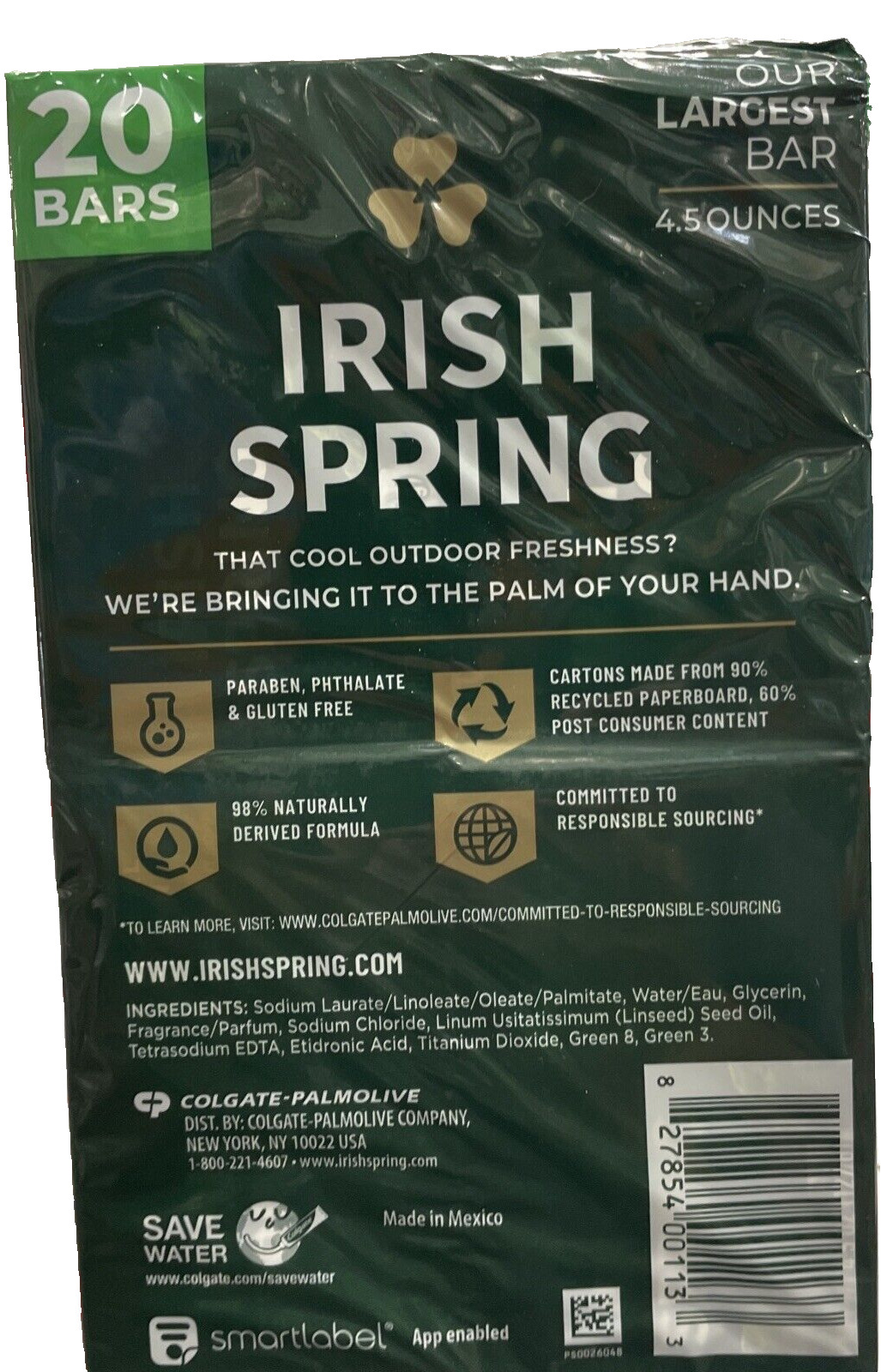Large 20 Bar Irish Spring 12hr Fresh Deodorant Body Soap 4.5oz Original Clean