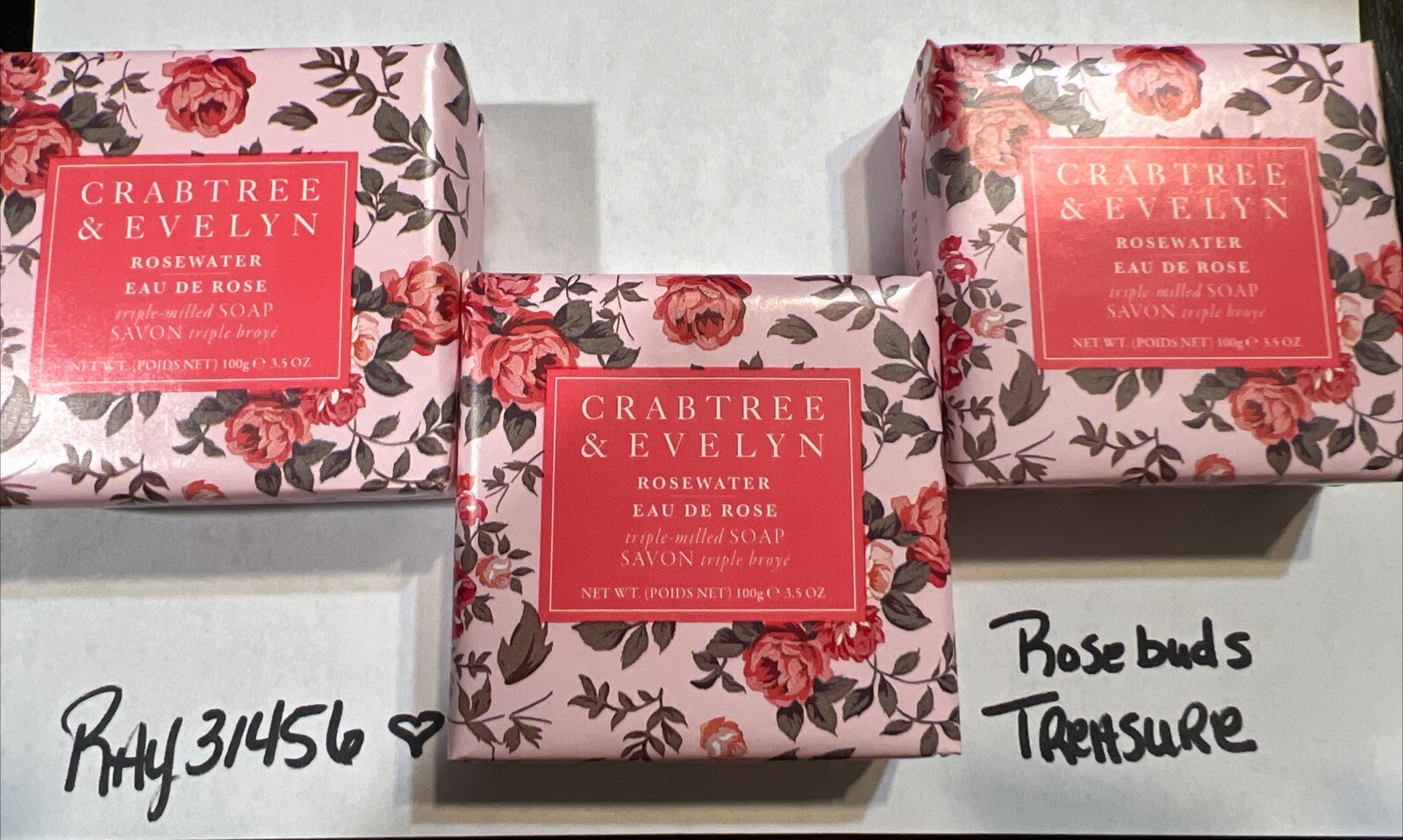 3x Crabtree & Evelyn Rosewater Triple Milled Soap 3.5 oz New & Sealed Rose 🌹