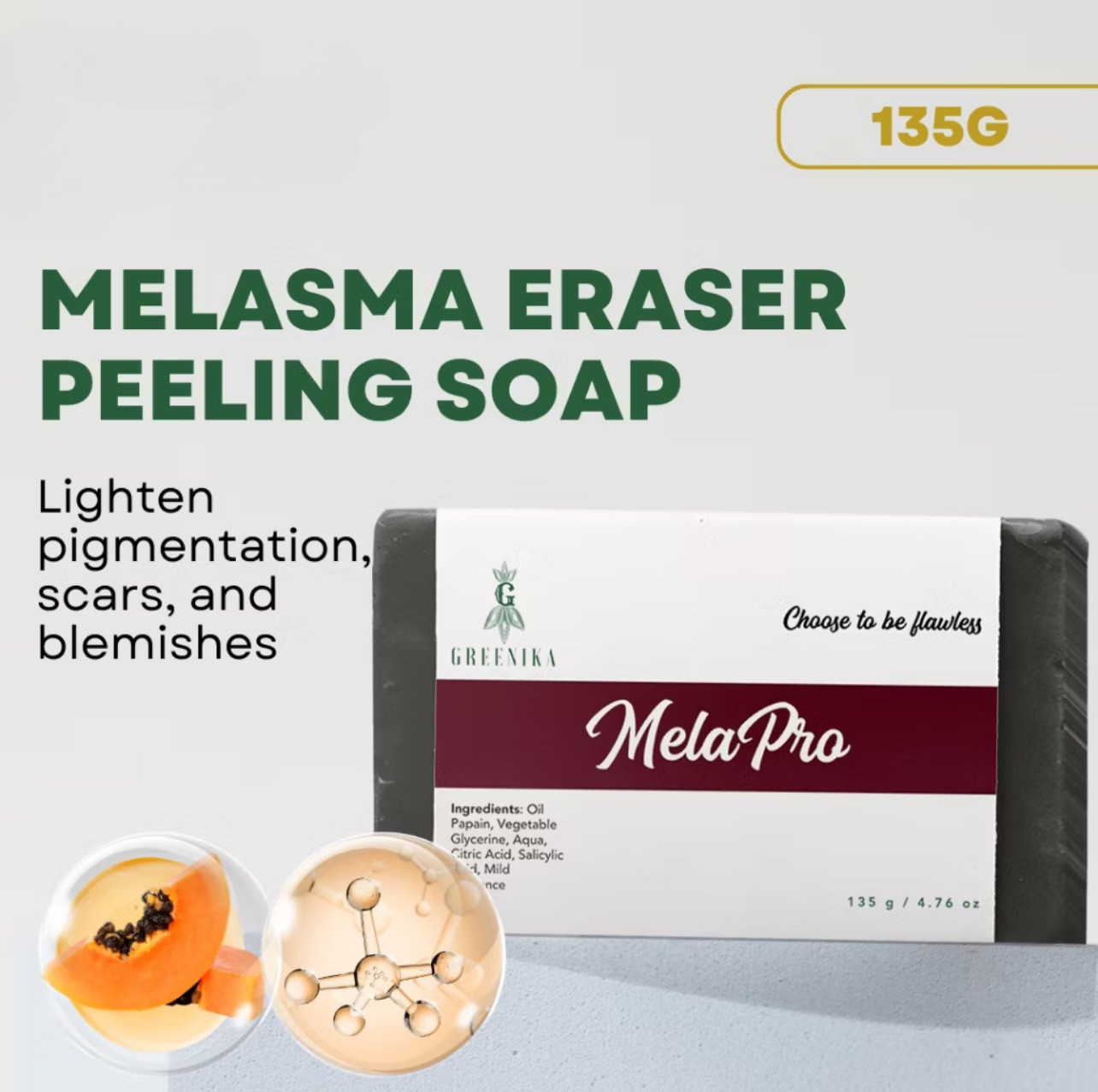 Greenika MELASMA PEELING SOAP for Melasma, Dark Spots & Sun Damaged Skin (135g)