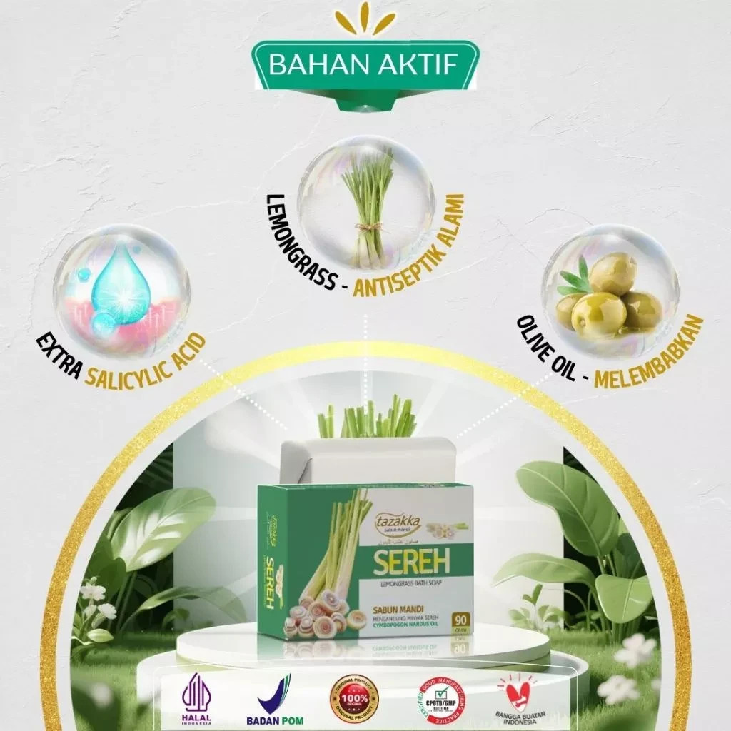 Natural Lemongrass Soap Bar Body Wash – 90g (Permanent Deodorant & Skin Care)