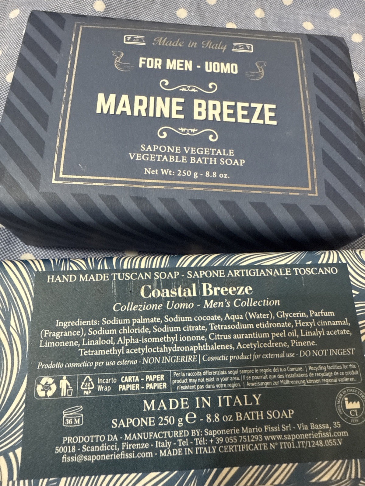 2 SAPONERIE MARIO FISSI SRL 8.8OZ Coastal-marine Breeze Men Bath Bar Soap Italy