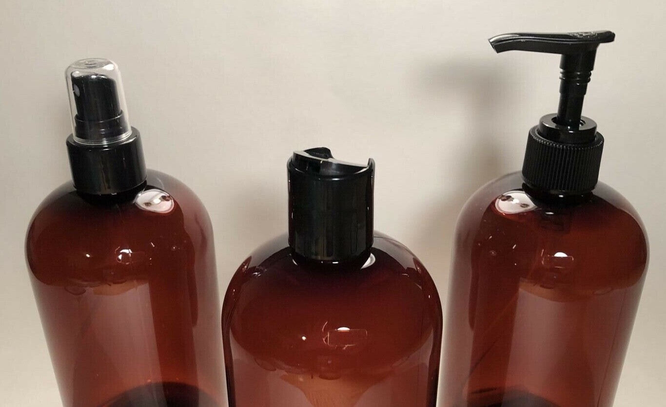 16 oz PET Plastic BPA Free 24/410 Amber Boston Round Bottles & caps SALE