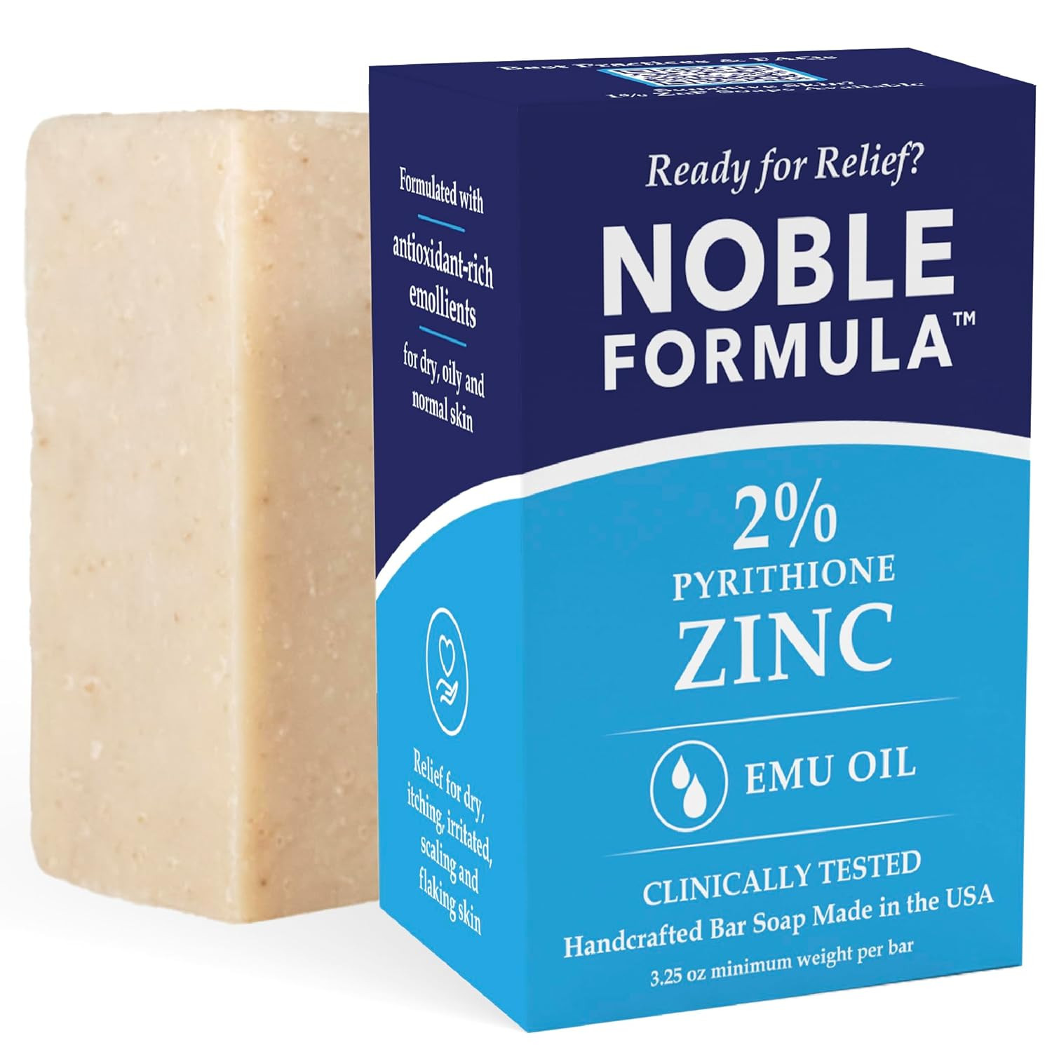 2% Pyrithione Zinc Soap Bar with Emu Oil – Face, Body and Scalp Cleanser for Dry