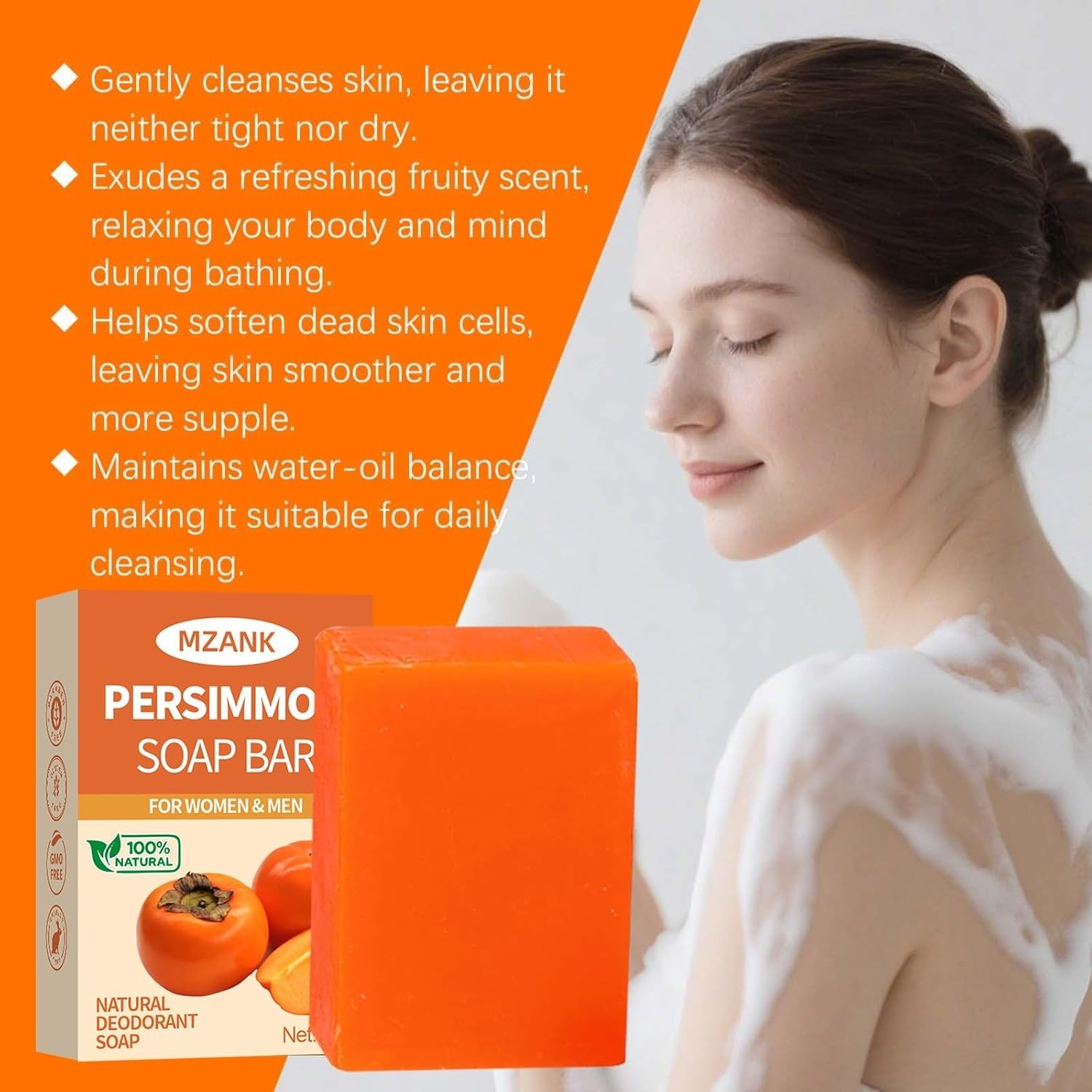 3pcs Persimmon Soap Bar Old People Women Men Natural Deodorant Body Face Organic