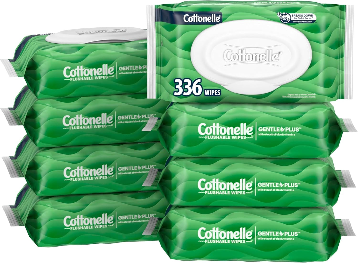 Gentleplus Flushable Wet Wipes with Aloe & Vitamin E, 8 Flip-Top Packs, 42 Wipes