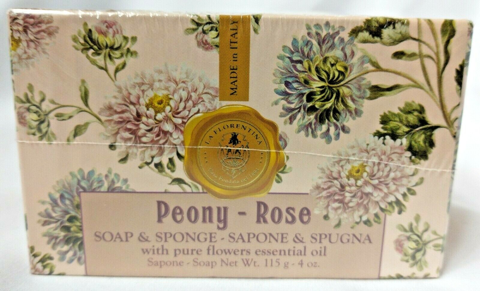 La Florentina Peony Rose Soap & Sponge Set Made in Italy