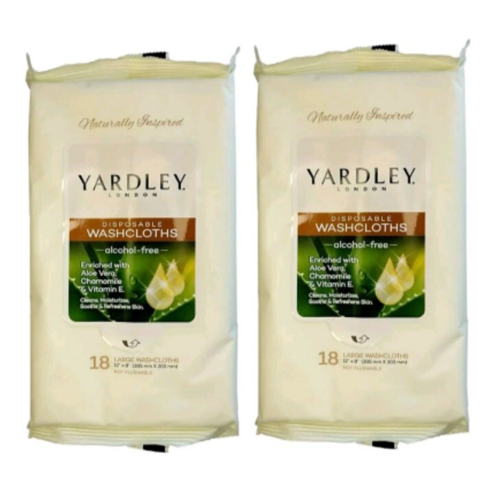 💚 YARDLEY LONDON (2-PACK) 18-COUNT 12″X8″ ●DISPOSABLE WASHCLOTHS● alcohol-free.