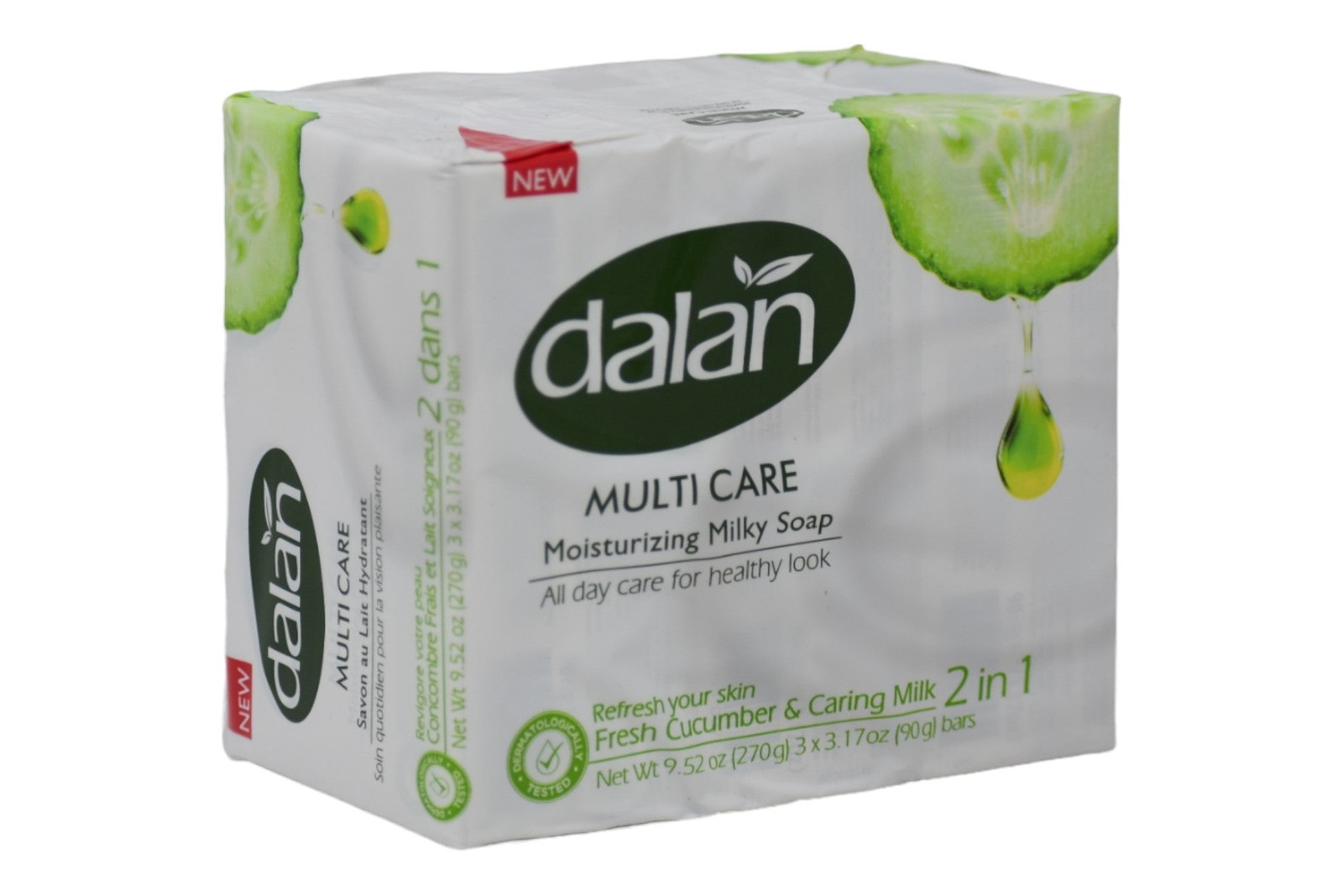 Dalan Multicare Soap Fresh Cucumber & Caring Milk, 3 Bars x 3.17oz Each