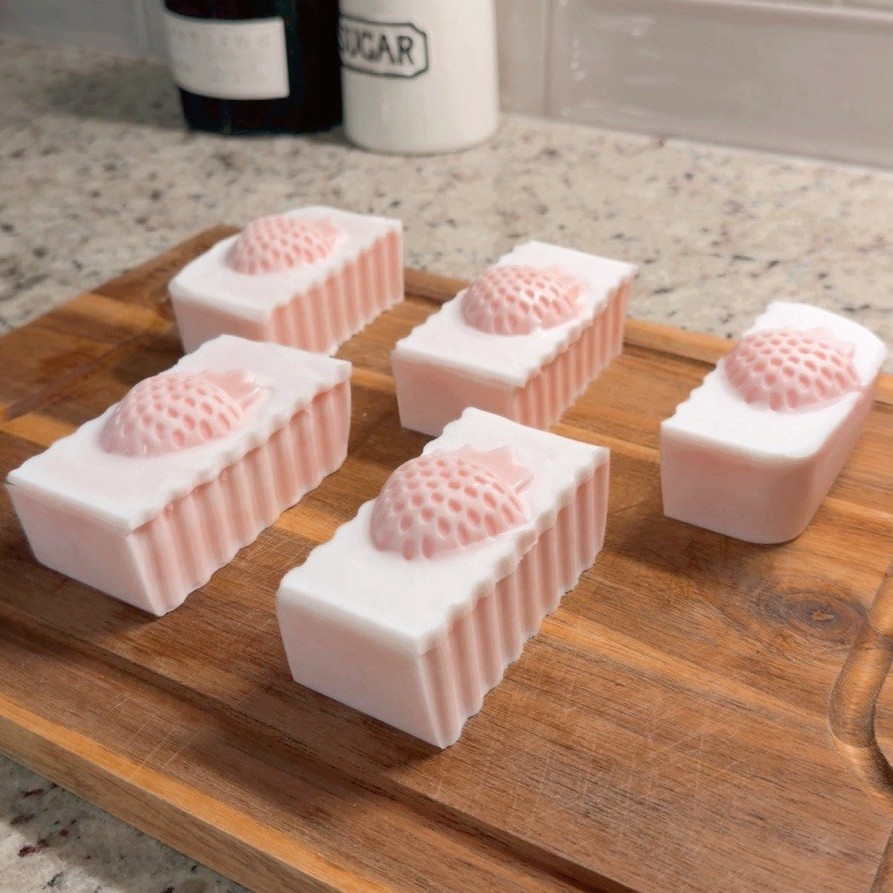 Handmade Fruit Pattern Body Bar Soap Multipack Lot of 5 Pink & White