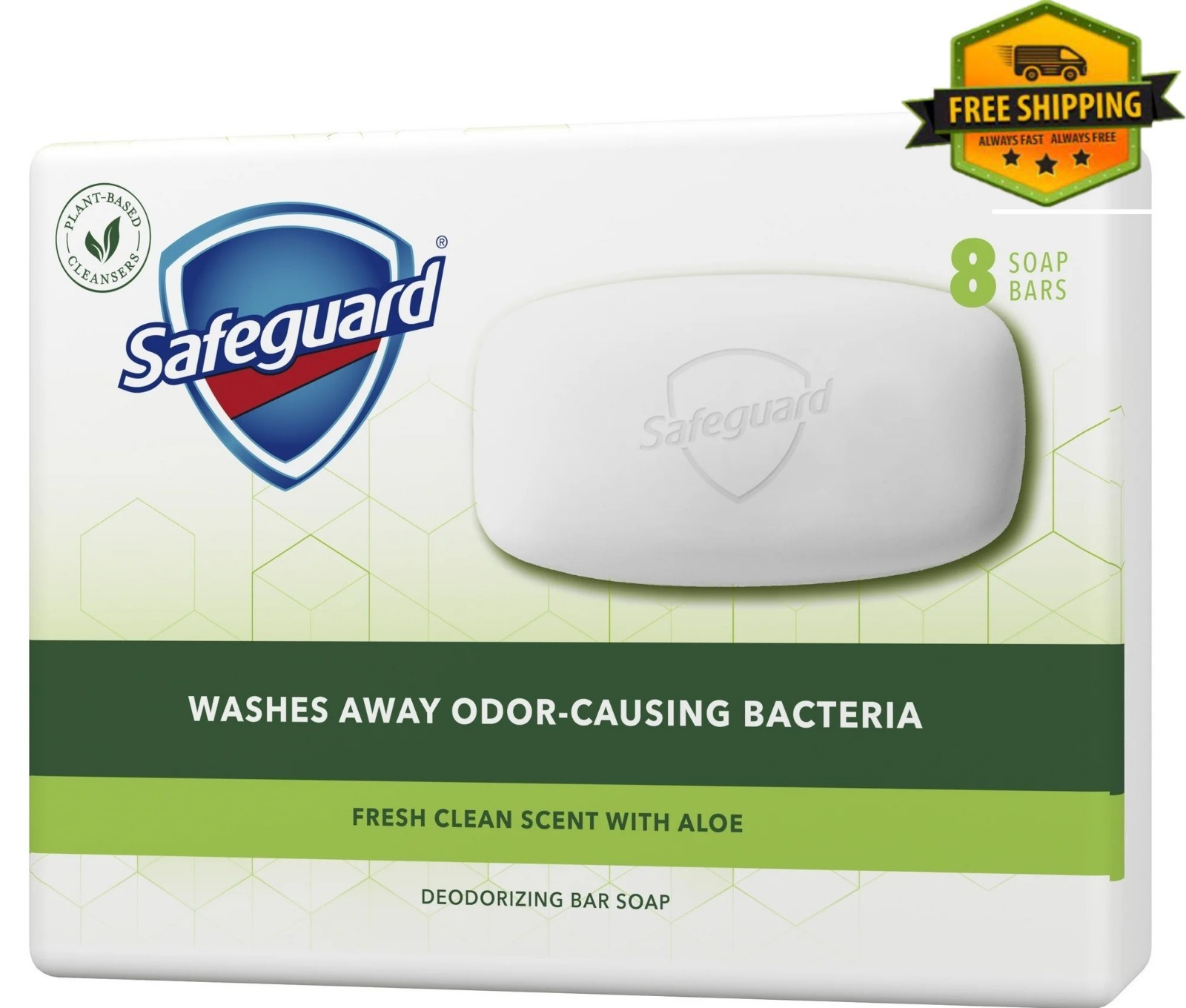 Safeguard Bar Soap with Aloe, Fresh Clean Scent, 4 oz, Pack of 8