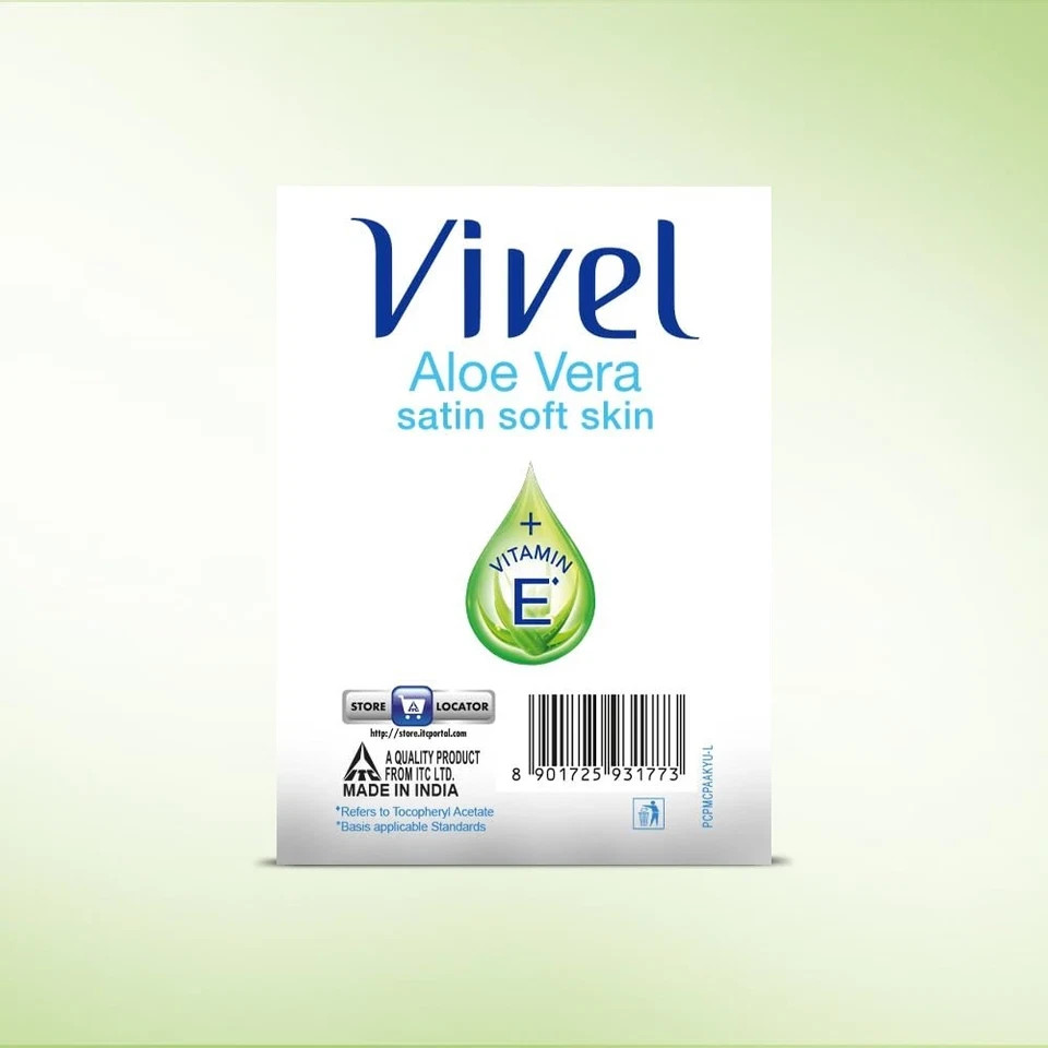 Vivel Aloe Vera Grade 1 + Vitamin E Bathing Soap 150 g × 4 – Soft, Glowing Skin