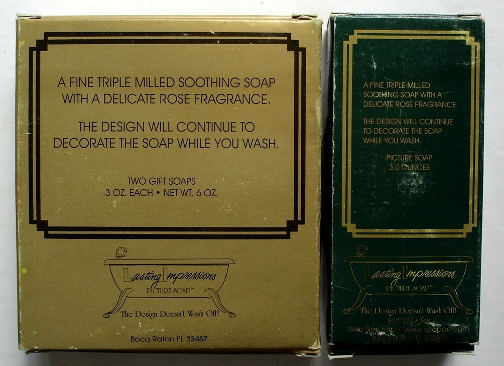 Lasting Impressions LOT 3 Picture Art Soaps, Rose Hearts + Christmas Tree