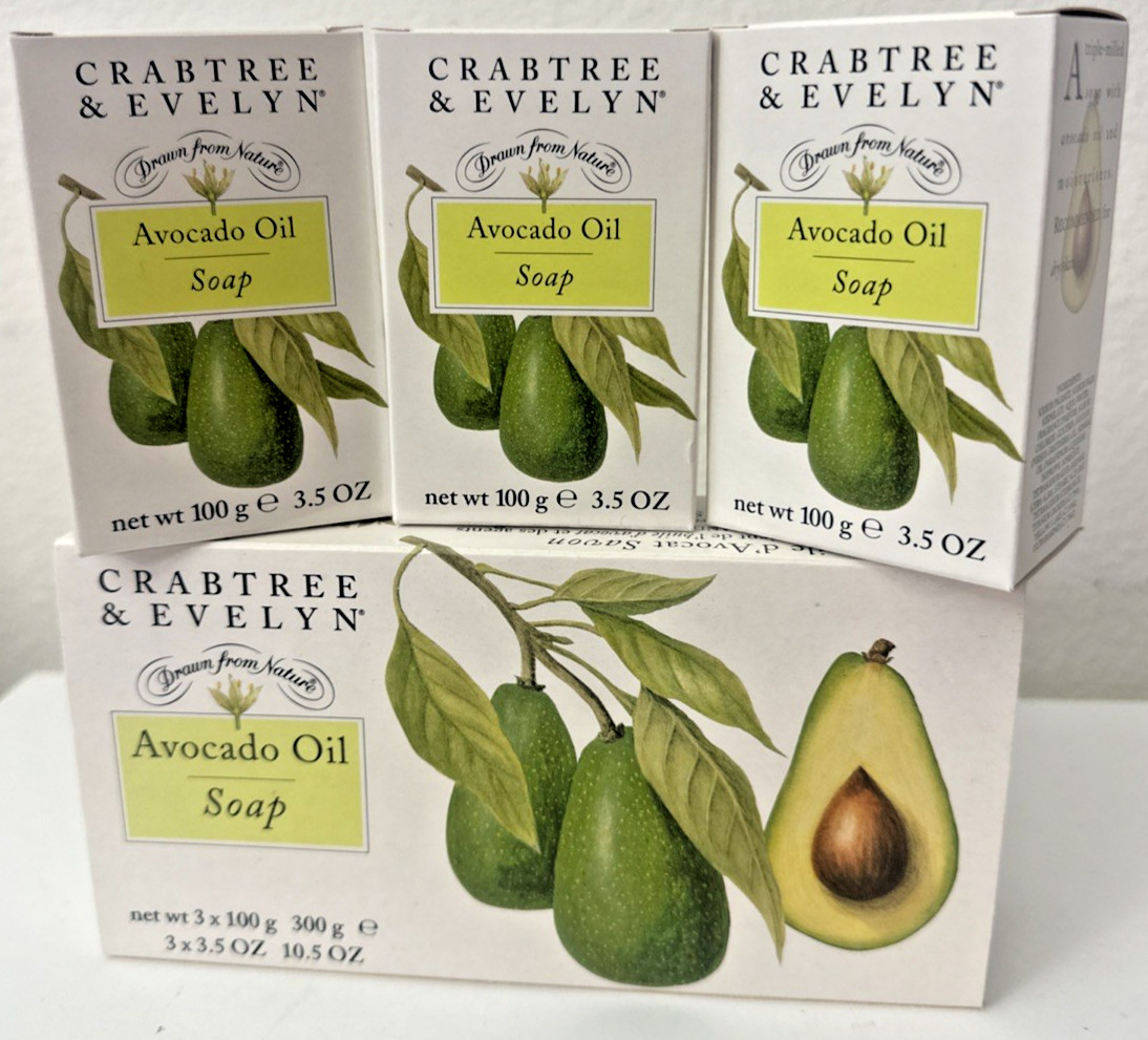 Crabtree & Evelyn AVOCADO OIL Soap Bars Set Of 3 VINTAGE 1995 Great Britain New