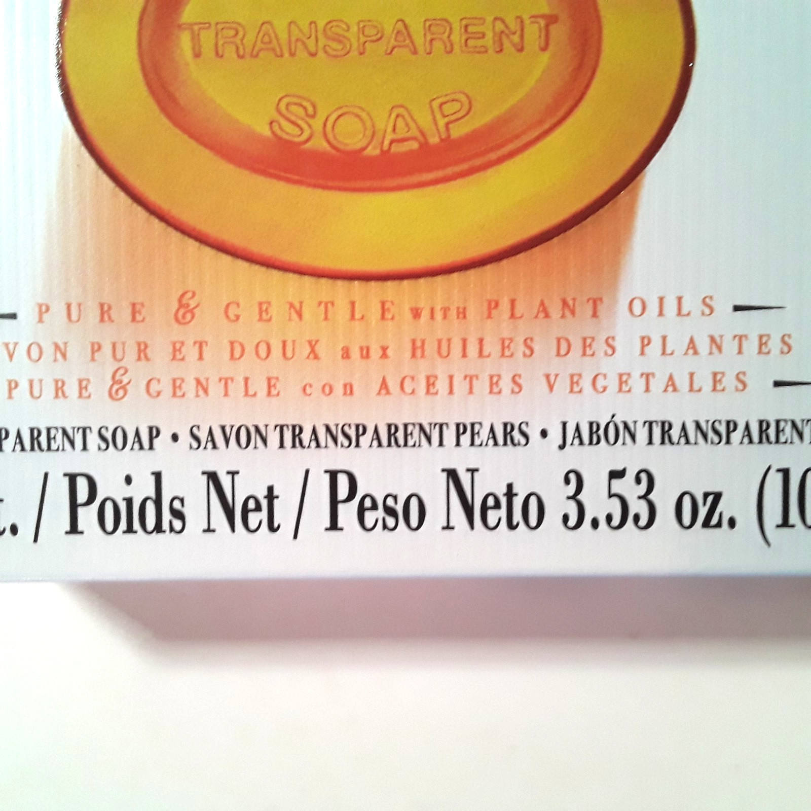 Transparent Pears Soap – Lot of 3 – 3.53 oz. Bars, Pure & Gentle with Plant Oils