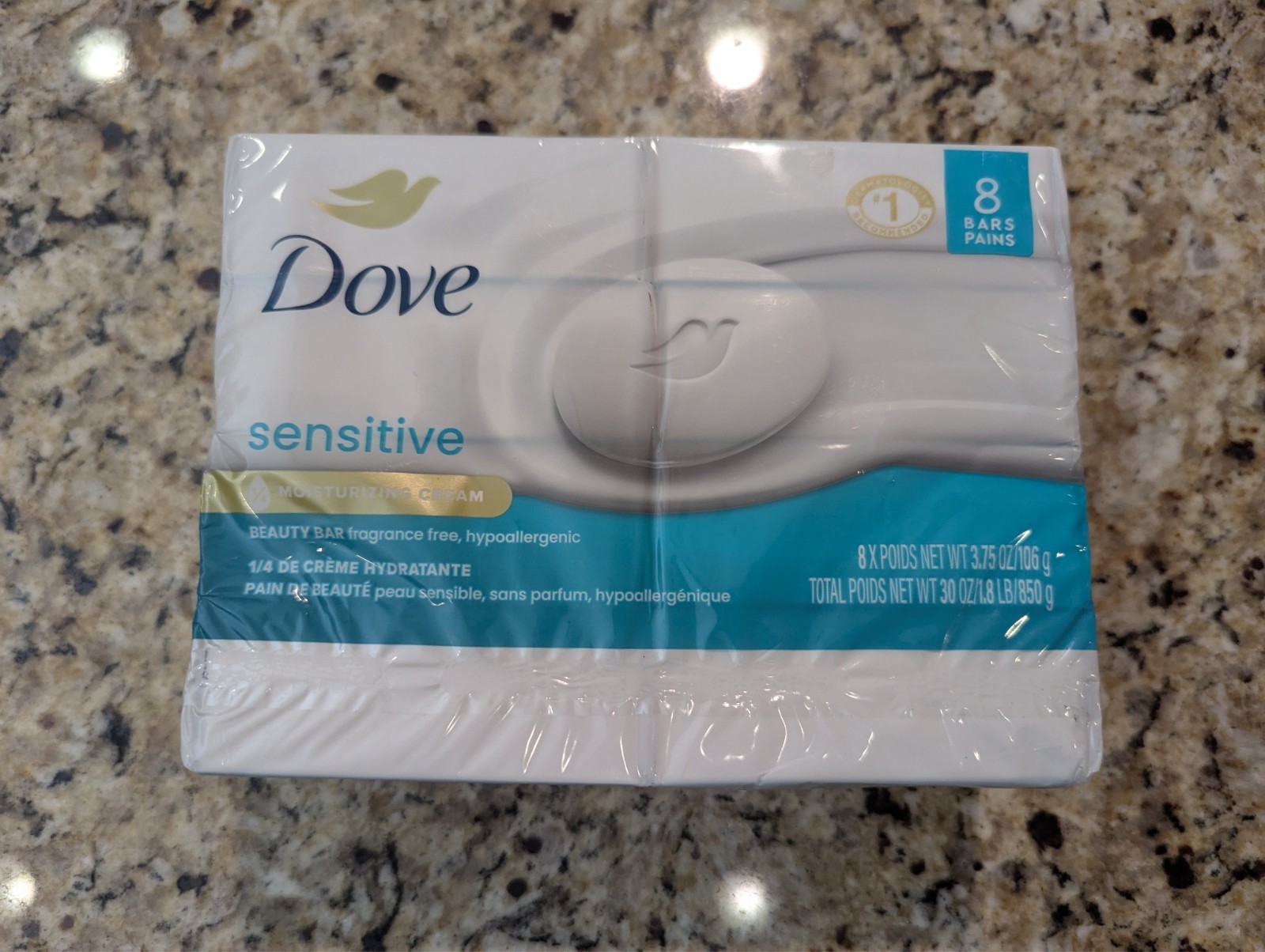Dove 8 Pack Sensitive Skin Moisturizing Fragrance-Free Beauty Bar Soap 3.75oz ea