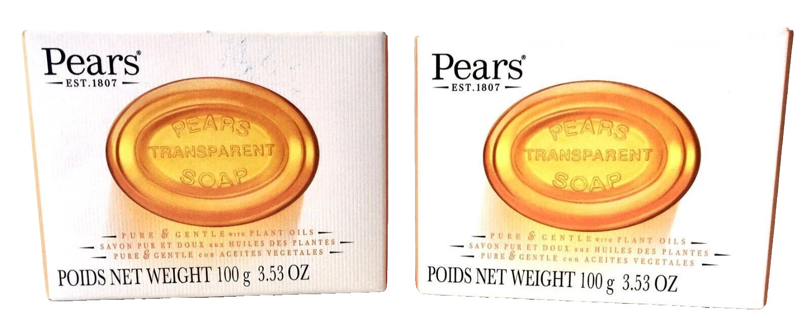 2 BARS Pears Pure & Gentle Care Transparent Bar Soap Original (Amber 3.5oz)