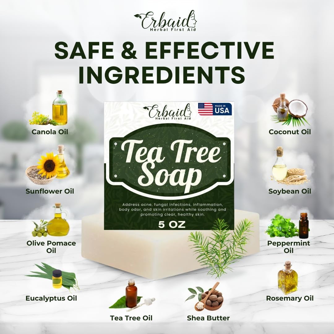 Gentle Tea Tree Oil Soap Bar for Acne & Skin Irritations – 5 oz Cleansing Power