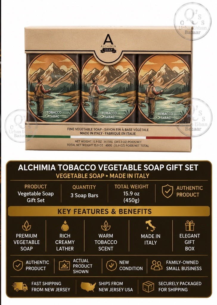 Alchimia Tobacco Vegetable Soap Gift Set 3 Bars Made in Italy 15.9 oz Luxury Set