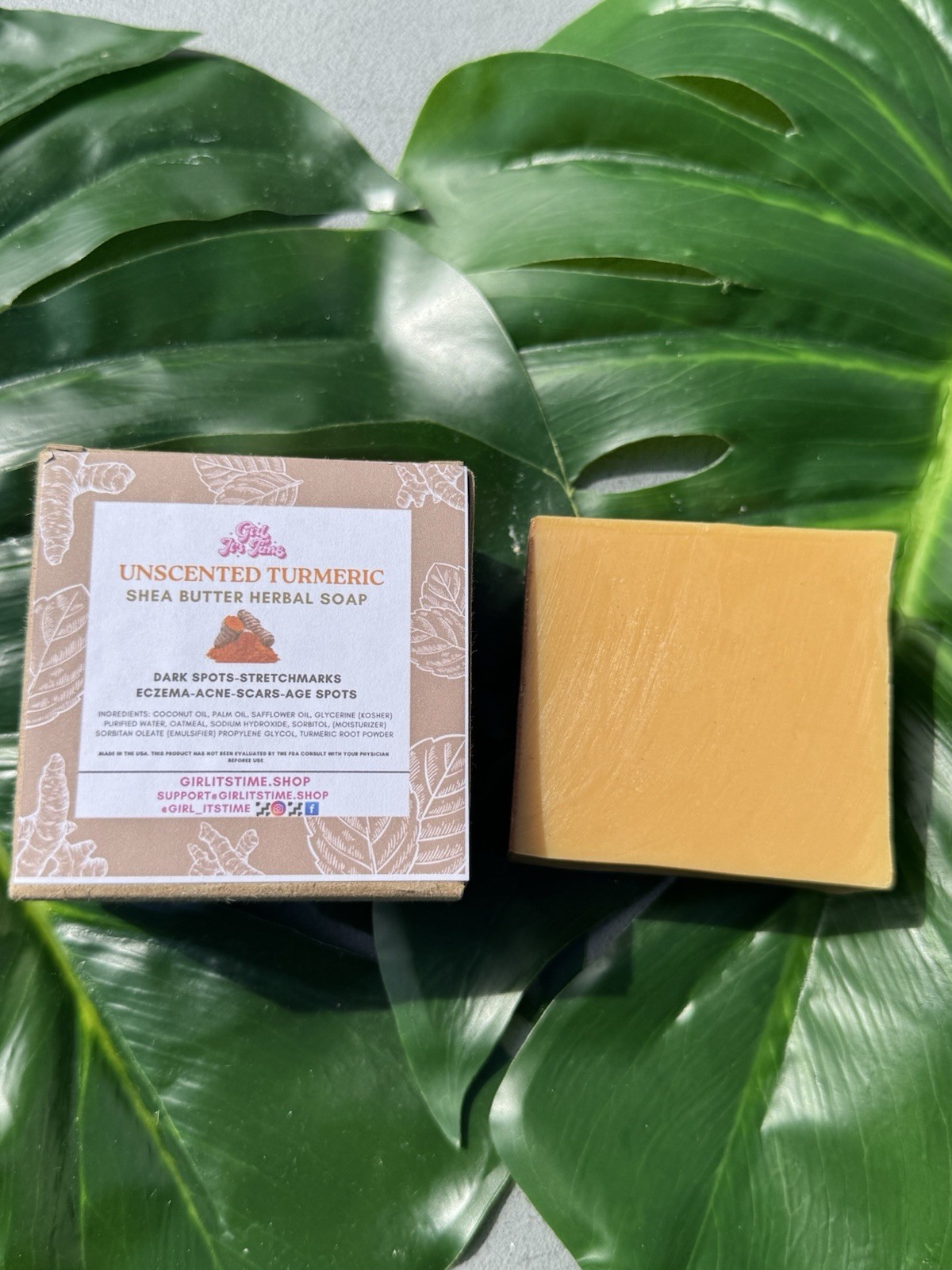 Handmade Unscented Turmeric Soap Shea Butter Organic Vegan Herbal XL Bar
