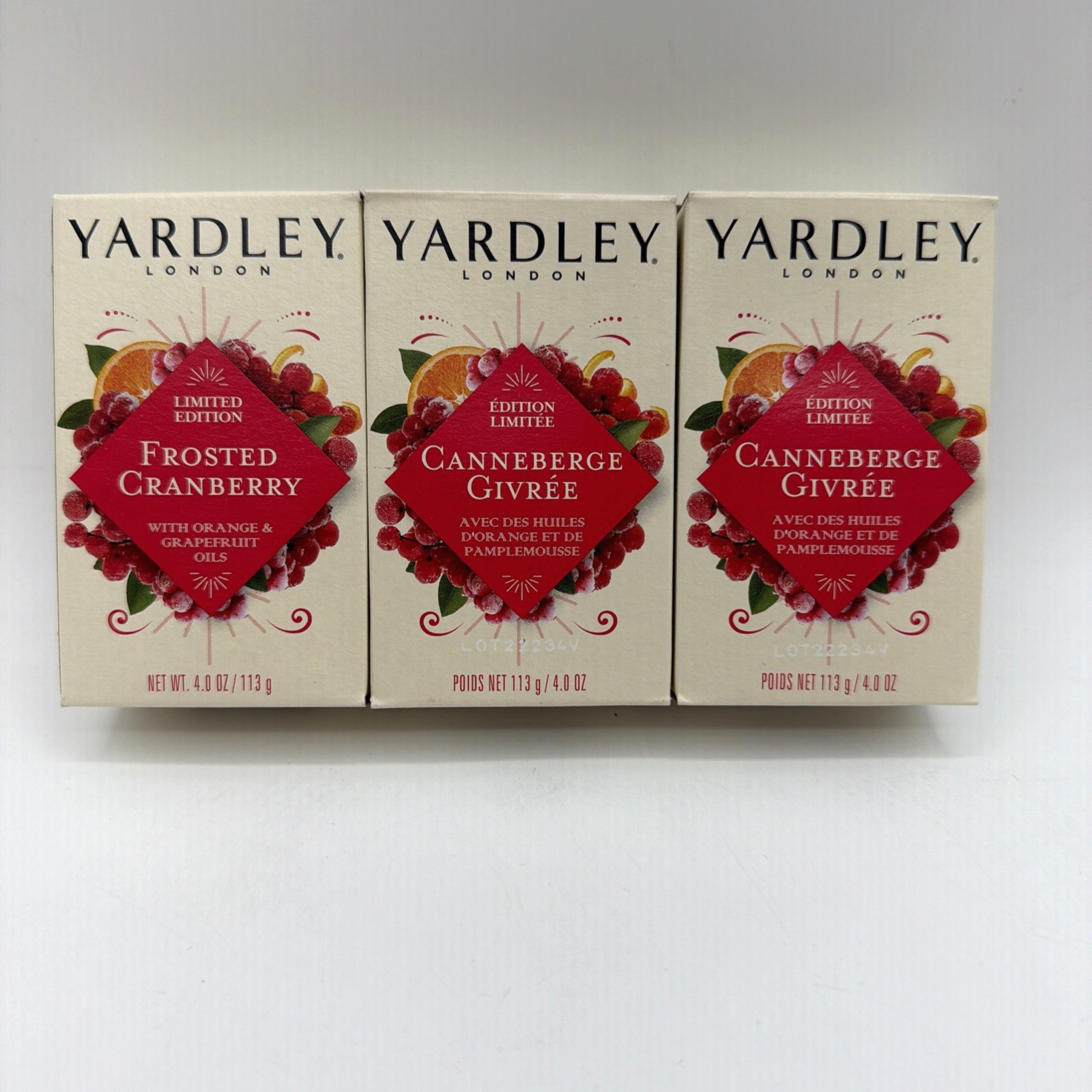 Yardley Limited Edition Frosted Cranberry Bar Soap 4oz 3 Pack