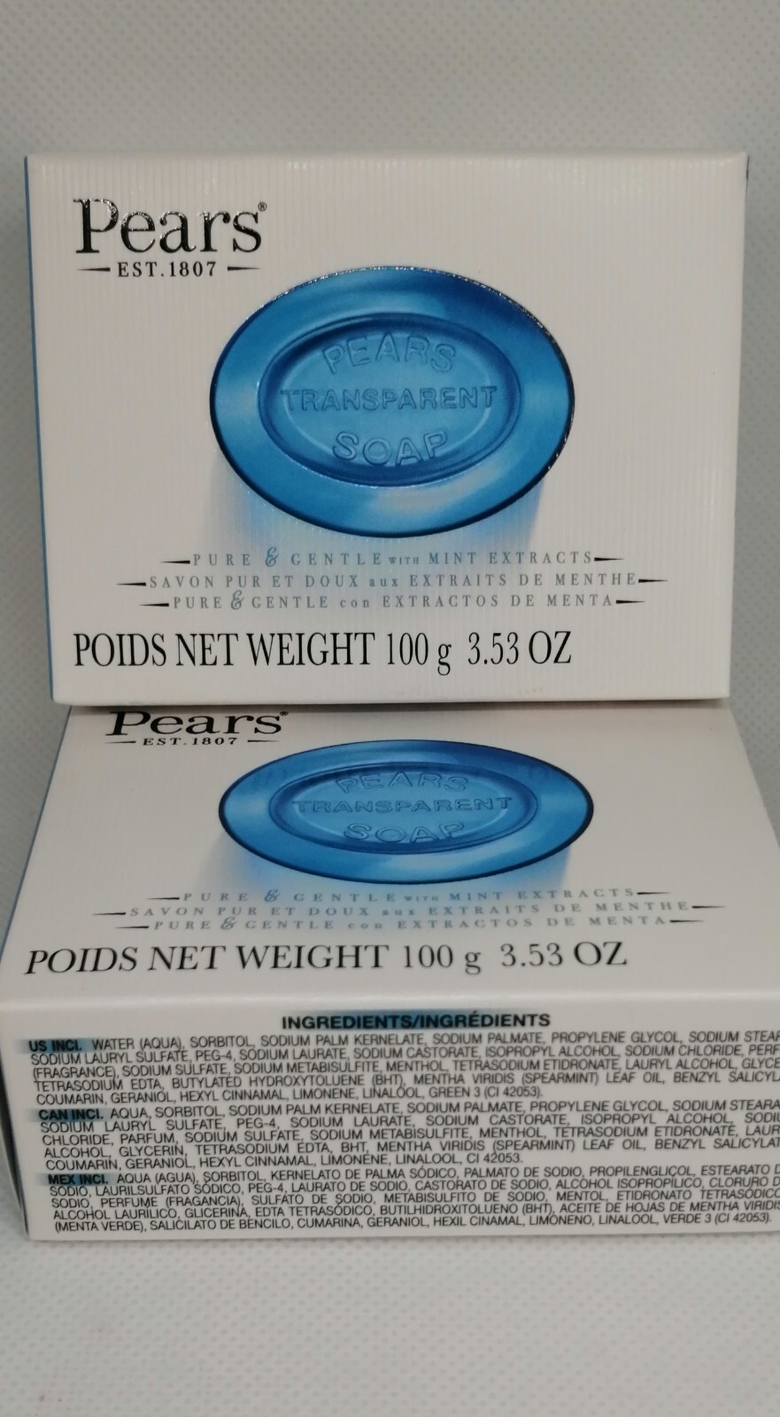 Pack of 2 Pears Transparent Soap Blue 100 g 3.53 Oz!