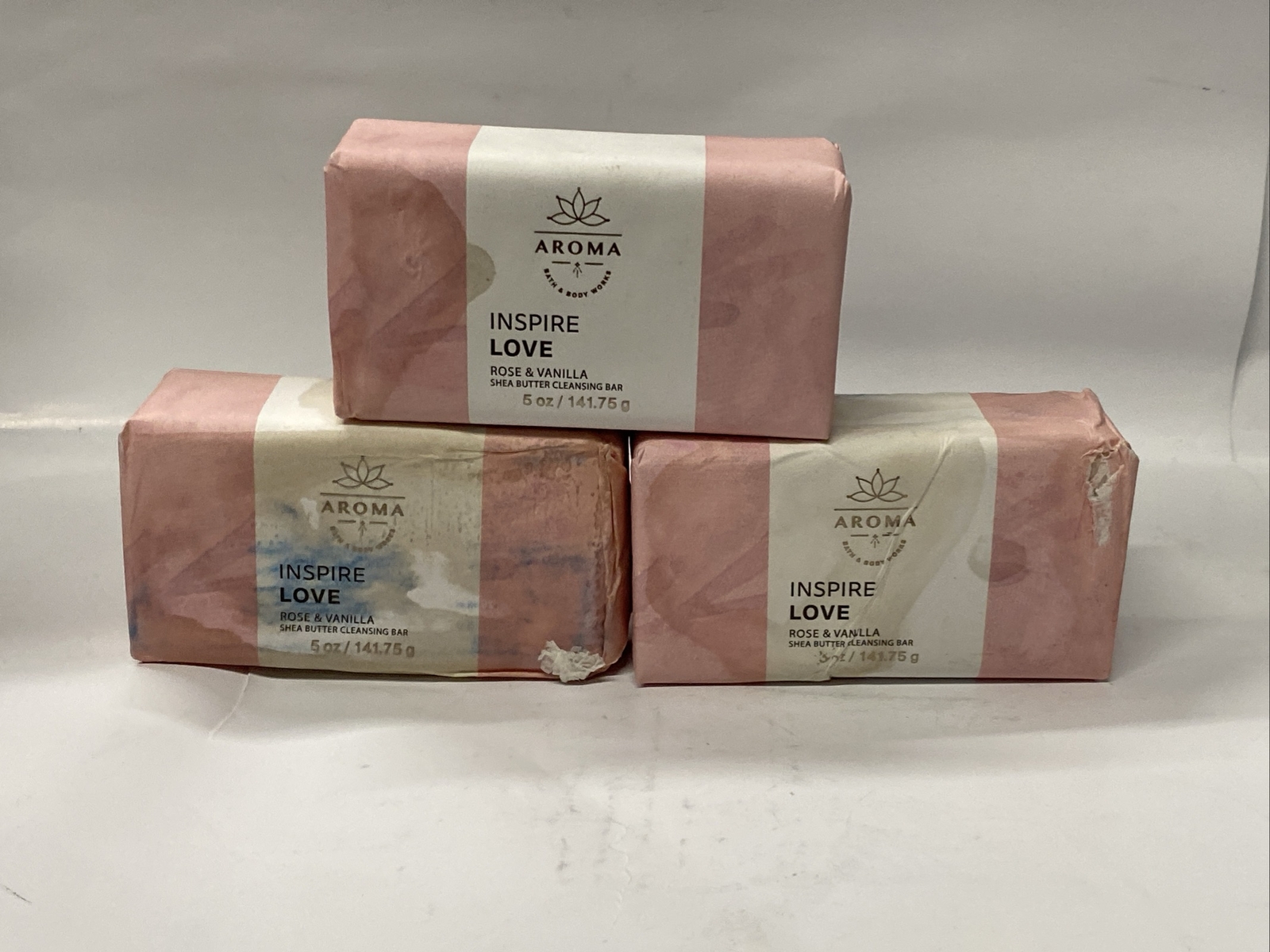 3 Pack – Bath And Body Works ROSE VANILLA Inspire LOVE Bar Soap 5oz DAMAGED