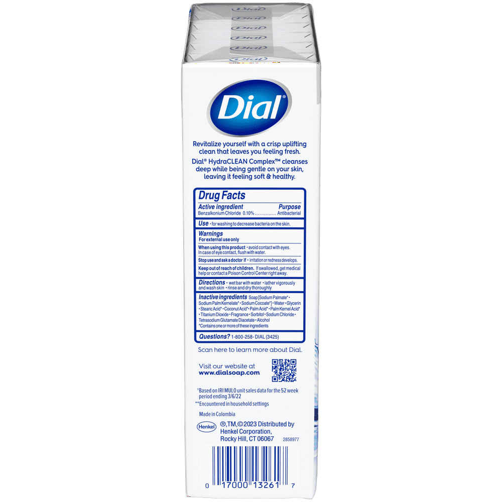 Dial Antibacterial Bar Soap, Refresh & Renew, White, 4 oz, 12 Bars
