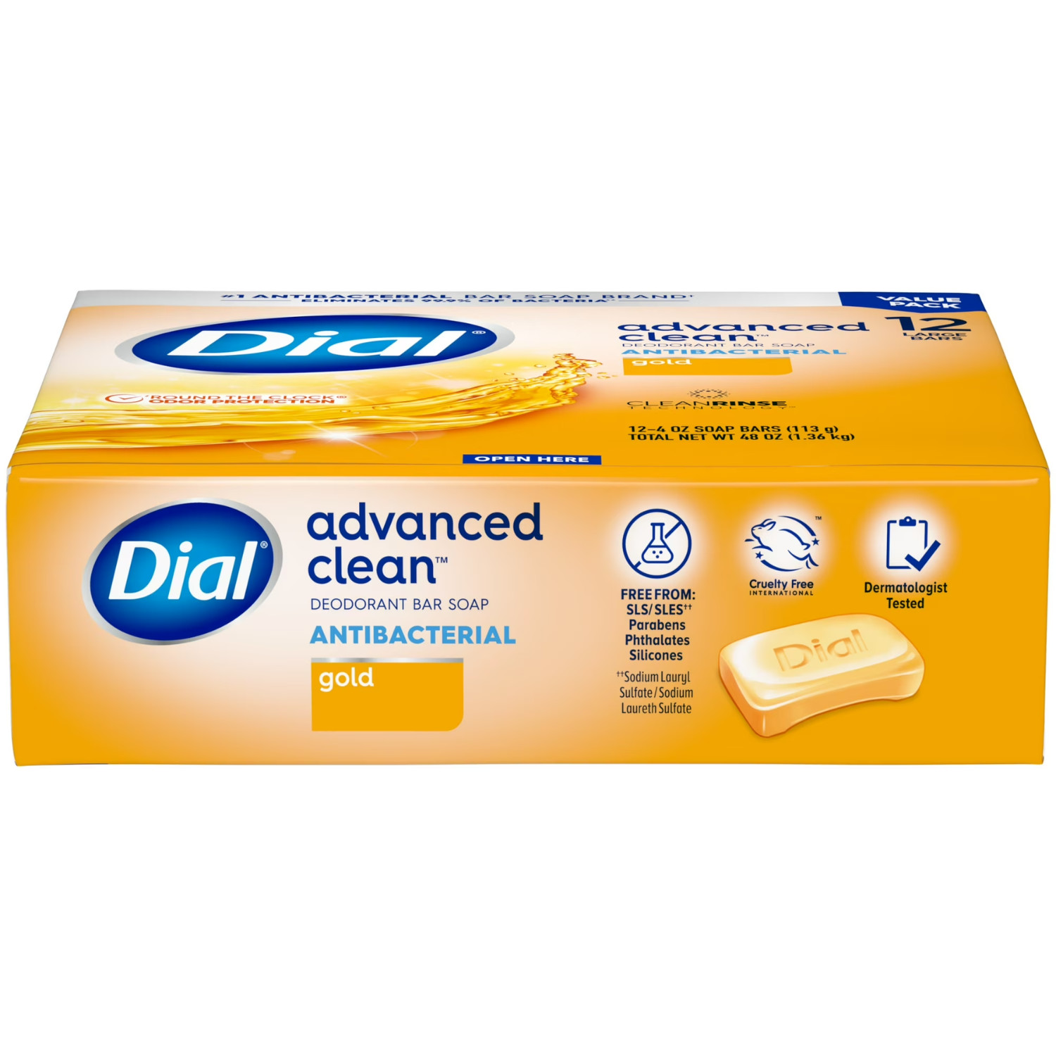 Dial Antibacterial Deodorant Bar Soap Gold 12 Bars 4 oz Each