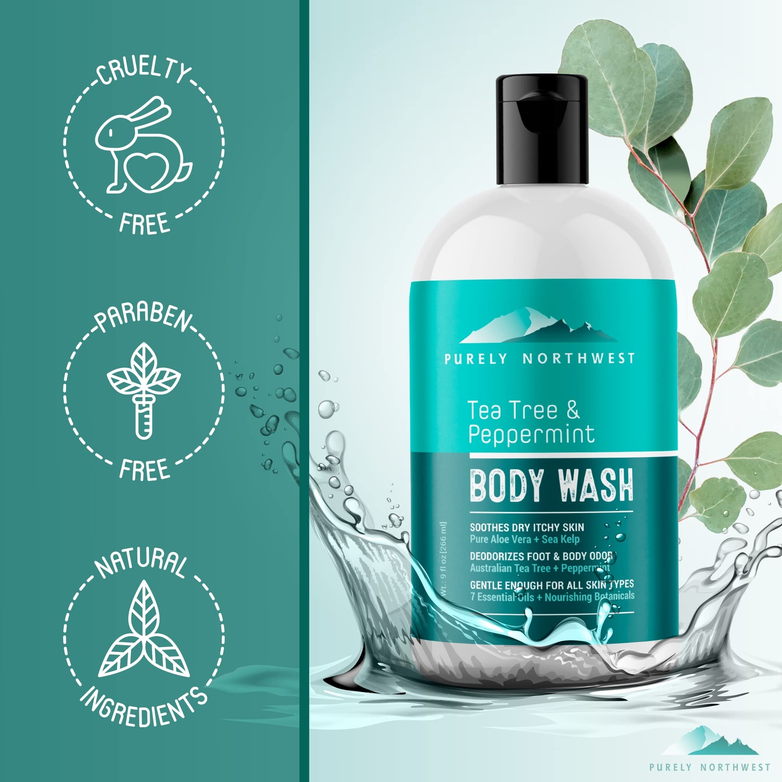 -Natural Tea Tree & Peppermint Scalp & Body Wash-Men & Women-Soothes & Refres…
