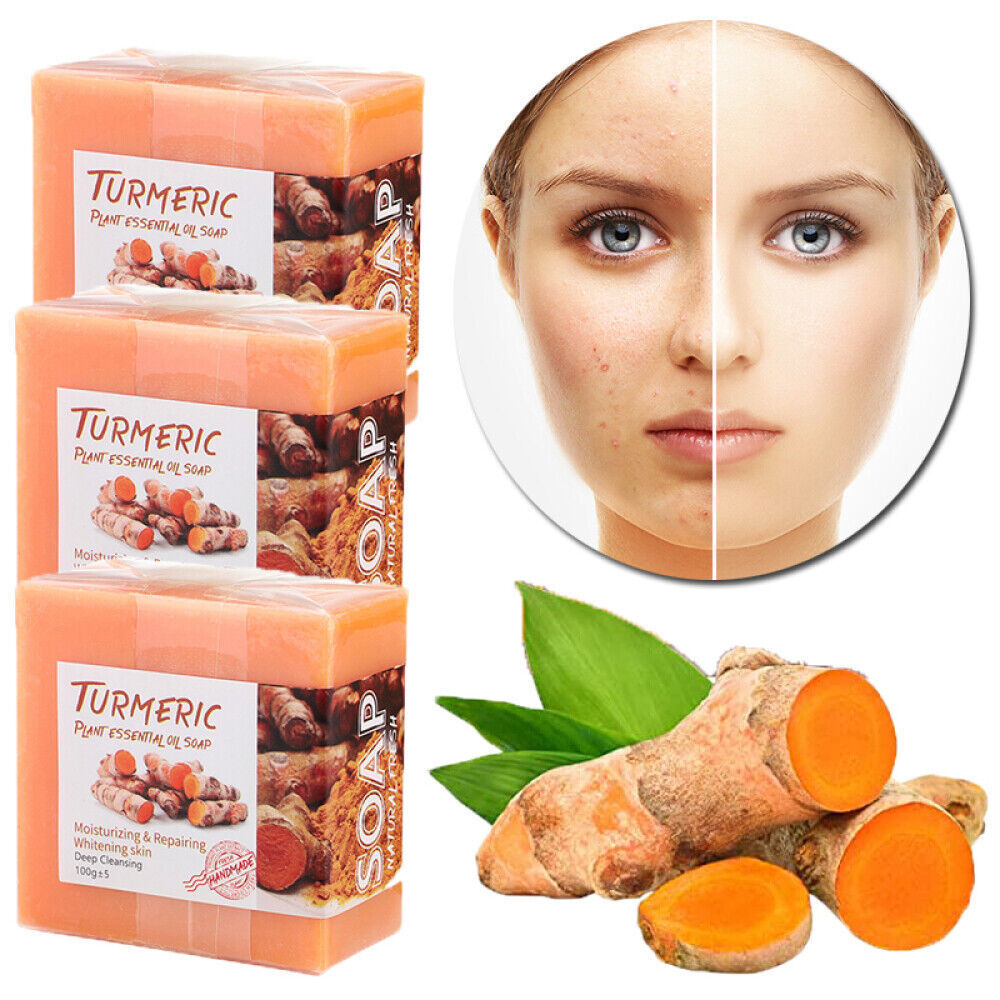 6/5Pcs Turmeric Soap Natural Herbal Ginger Handmade Soap For Acne And Dark Spots