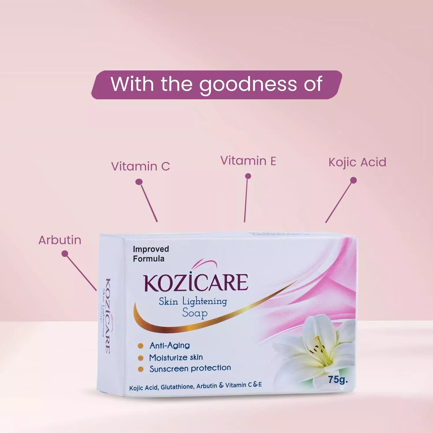 Pack of 6 X Kozicare Skin Lightening Soap 75 gm Enriched with Kojic Acid,Vitamin