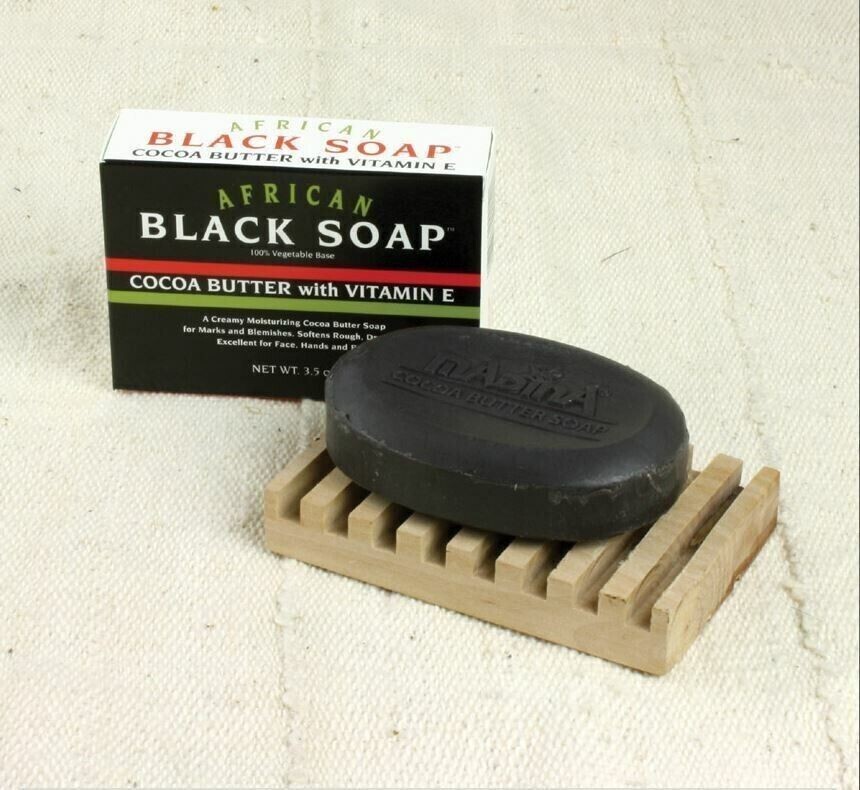 Madina African Black Soap Cocoa Butter with Vitamin E, 3.5 OZ Vegan 6 Pack