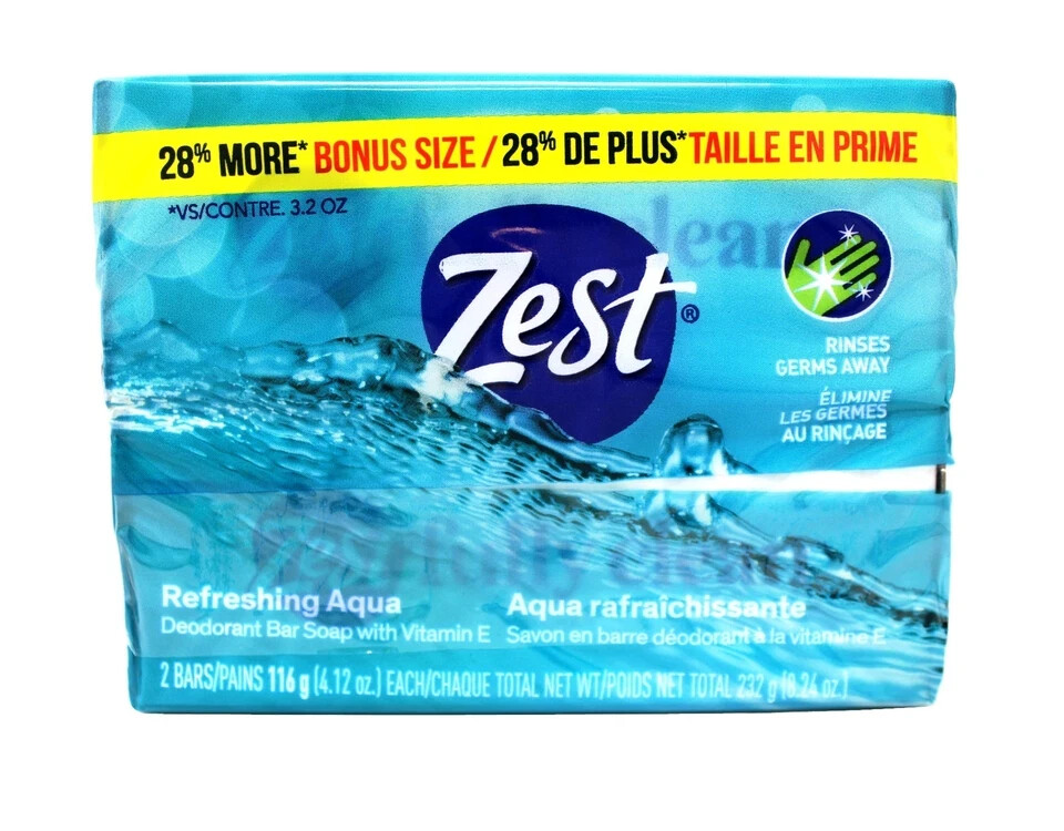 Zest Refreshing Aqua Bath Bars, 4.12 oz (Pack of 2) – Clean Rinsing