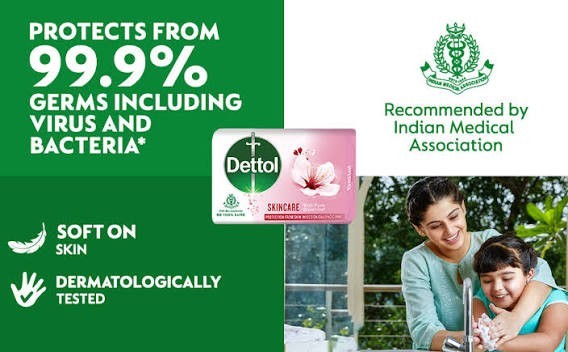 Pack of 8 Dettol Skincare Antibacterial Soap Bar 110g Moisturizing Bath Soap