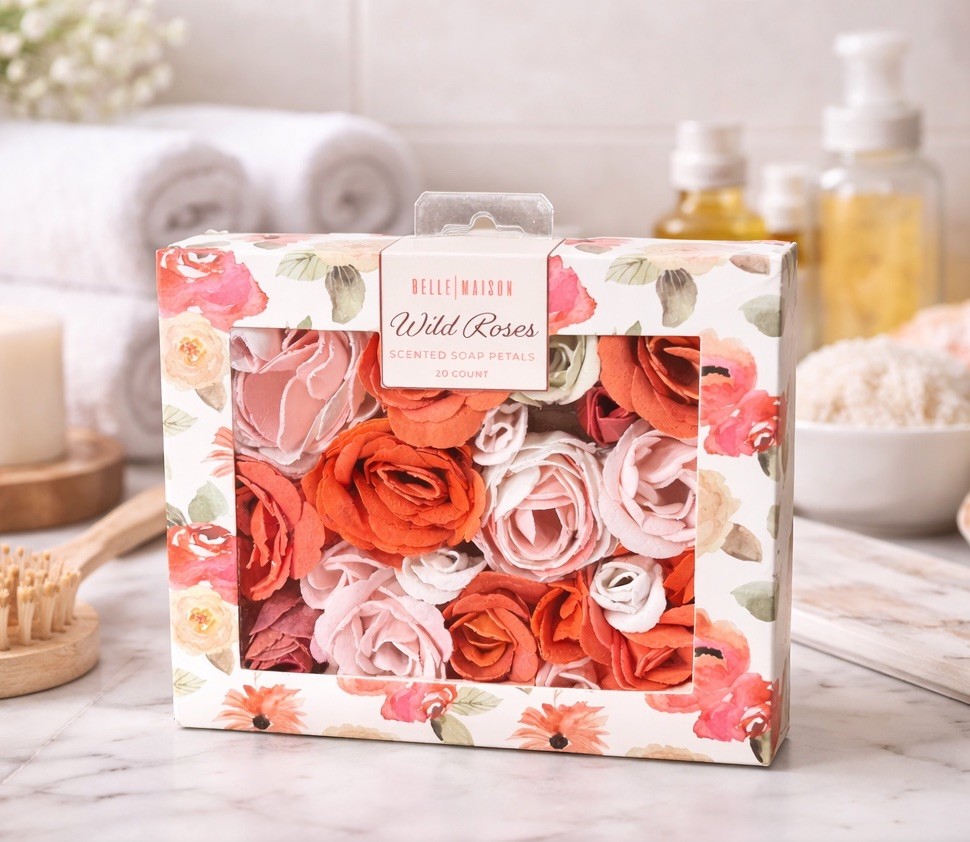 Belle Maison Wild Roses Scented Soap Petals Gift Box 20 Count Floral Decor