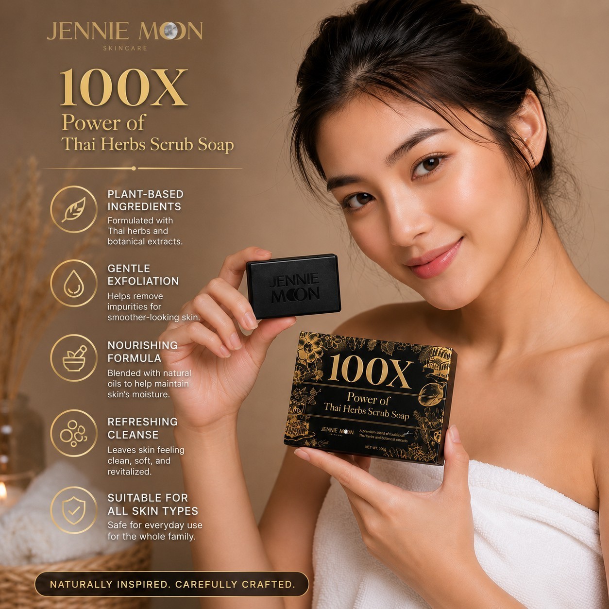 Jennie Moon 100X Thai Herbs Scrub Soap 100g | Botanical Extracts & Oils