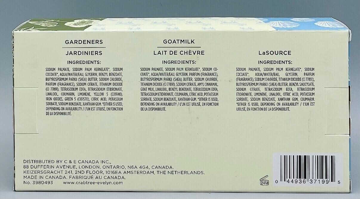 Crabtree&Evelyn Essentials Soap Trio la Source+Goatmilk+Gardeners 6.5oz each NIB