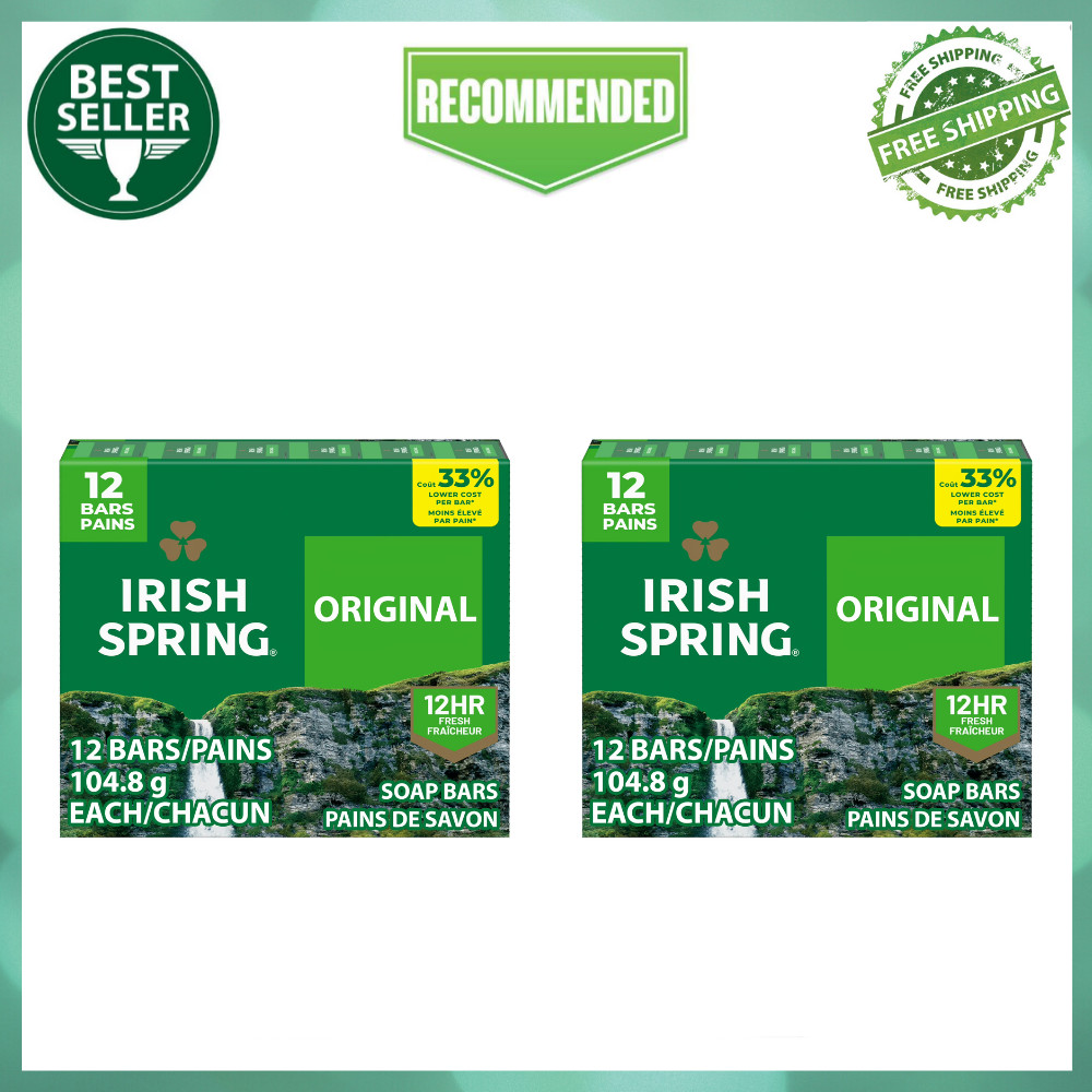 ( 2 PACK ) Irish Spring Bar Soap for Men, Original Clean Mens Bar Soap, 12 Pack