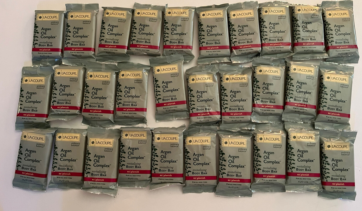 Lot (30) LaCoupe Embrace Balance Argan Oil Complex Revitalizing Body Bar 1.3oz