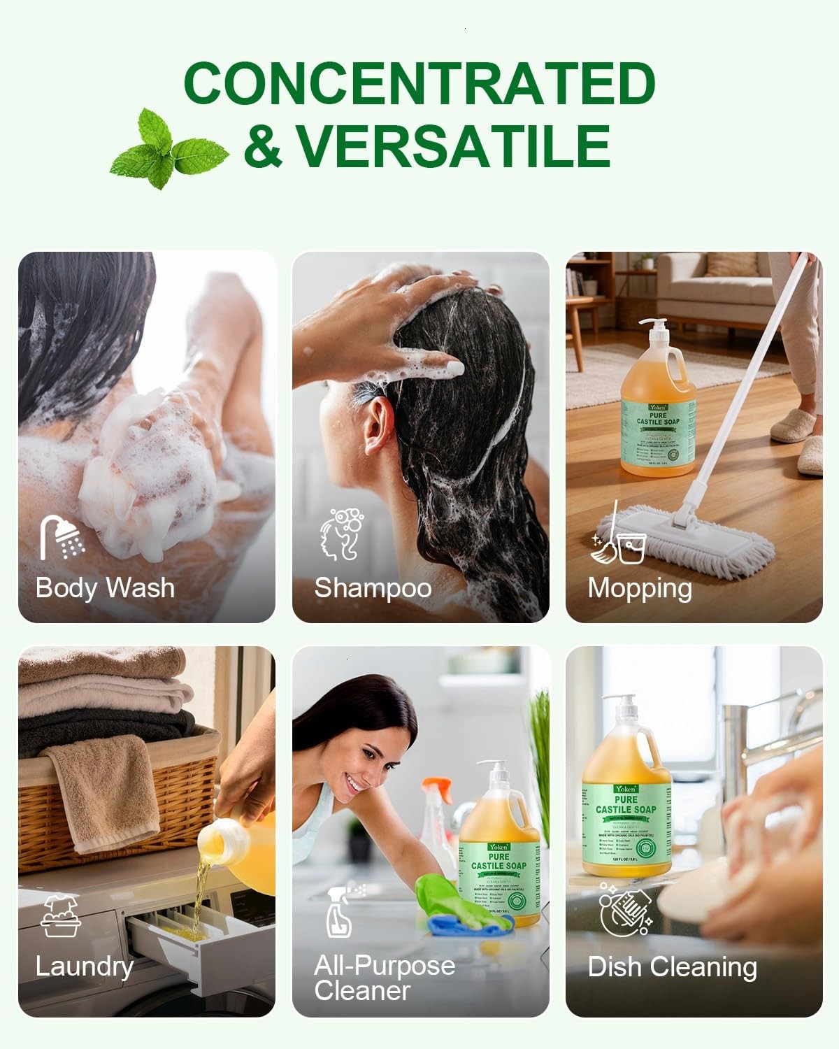 Yoken EWG Verified Peppermint Castile Soap Liquid, 1 128 Fl Oz (Pack of 1)