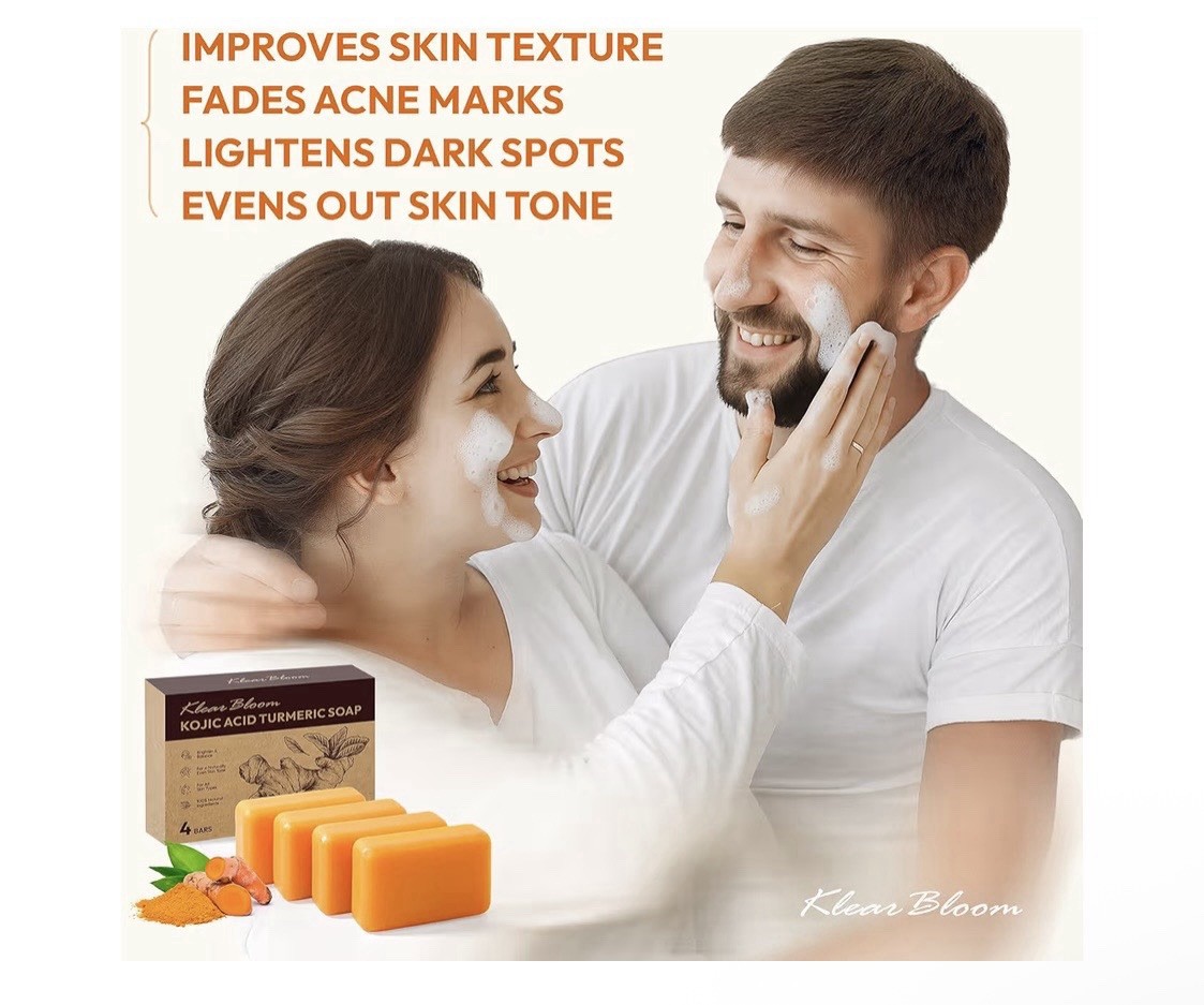 Klear Bloom Kojic Acid Turmeric Soap – Brightening Orange Bars (4 Pack)