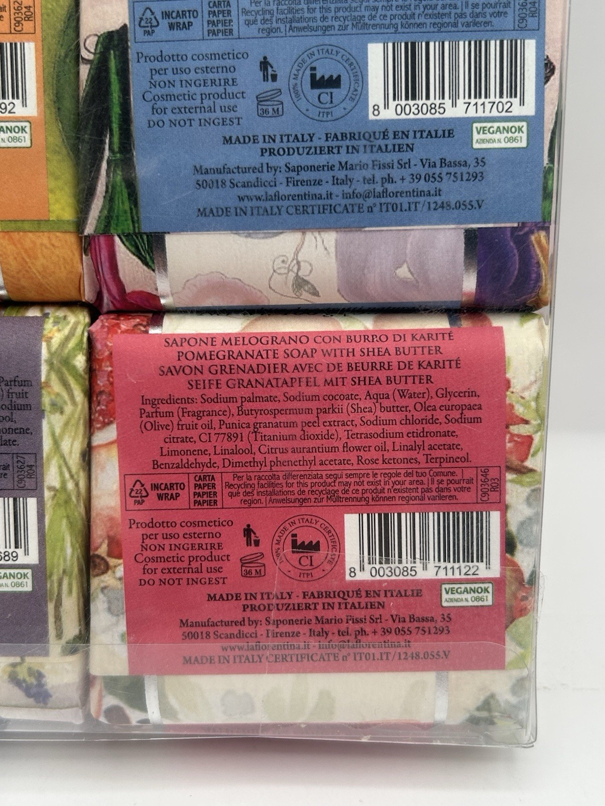 6 Pack La Florentina Bar Soap Peony Lavender Magnolia Iris Pomegranate Orange
